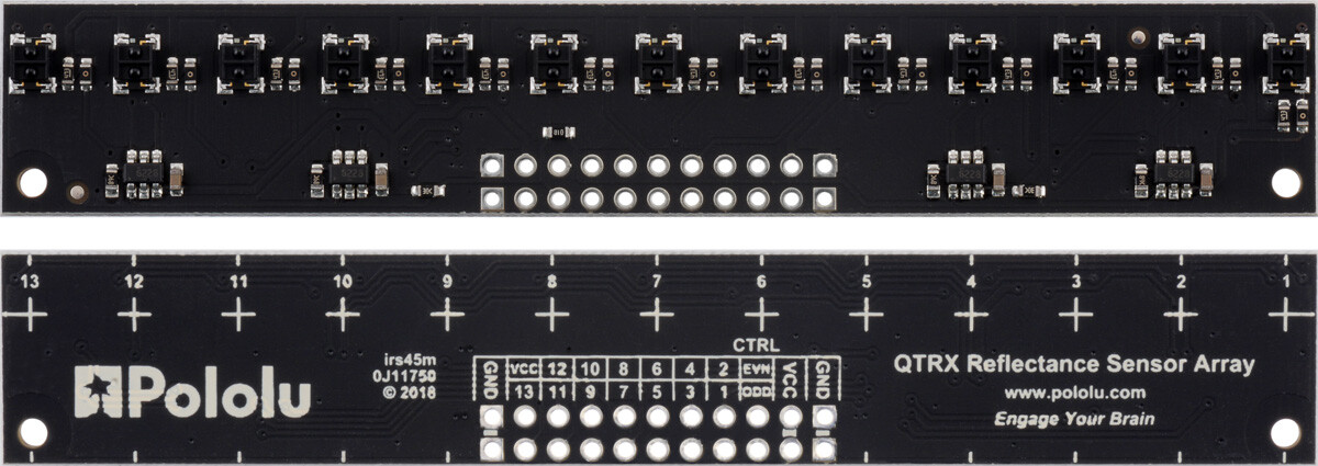 Pololu QTRX-MD-13A Refleksensor Array: 13-kanal, 8 mm mellemrum, analog udgang, lav strøm 4453