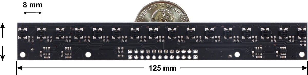 Pololu QTRX-MD-16A Refleksensor Array: 16 kanaler, 8 mm mellemrum, analog udgang, lav strømforbrug 4456