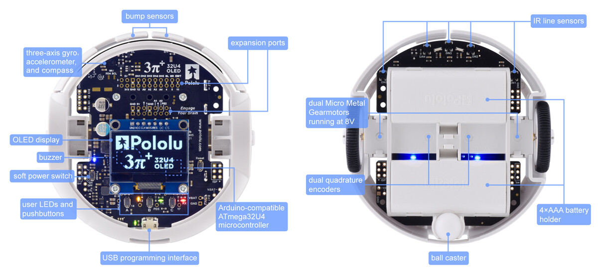 Pololu 3pi+ 32U4 OLED Robot Kit med 15:1 HPCB-motorer (Hyper Edition Kit) 4977