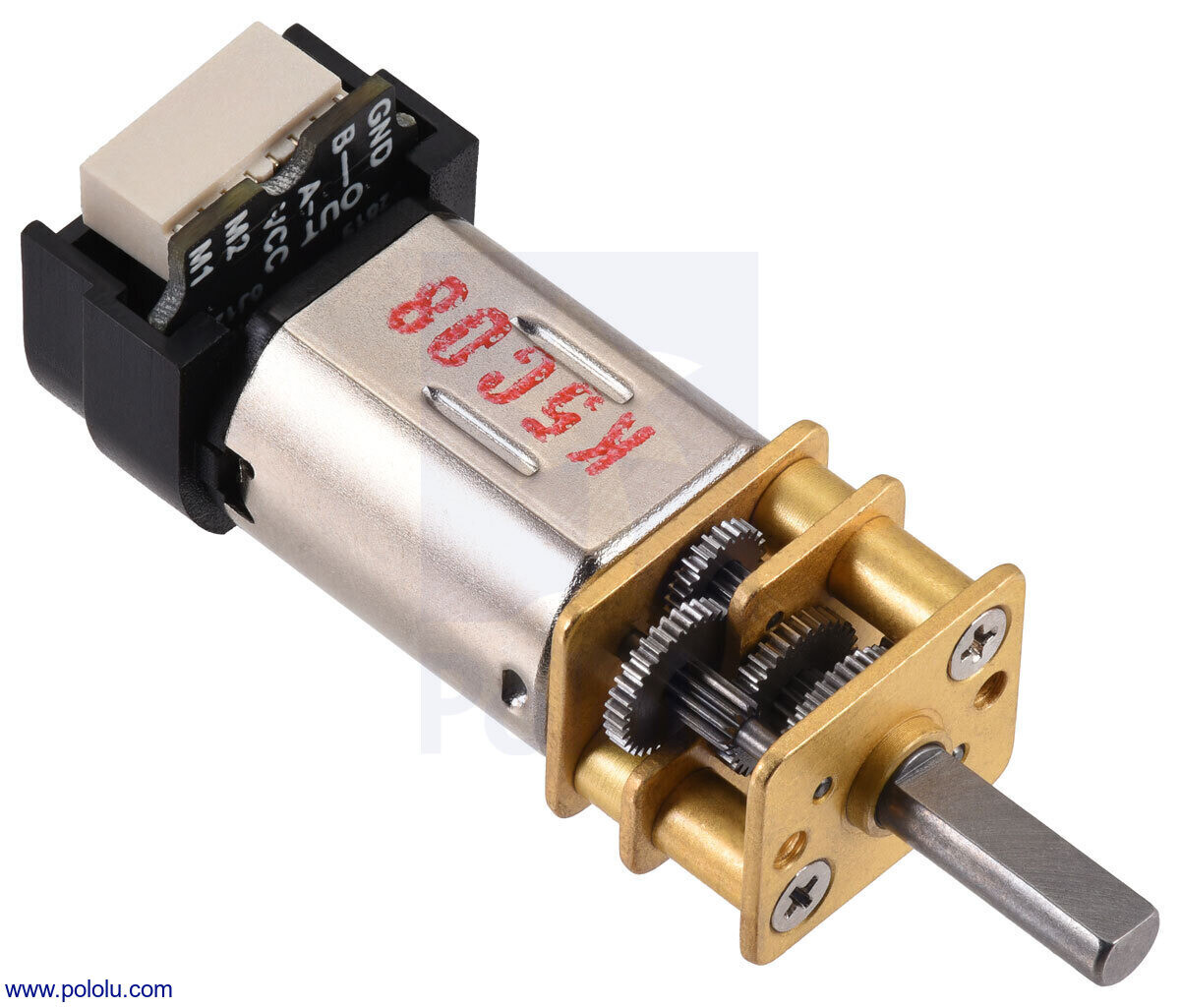 Pololu 1000:1 Metal Gearmotor LP 6V med 12 CPR Encoder Back Connector 5124