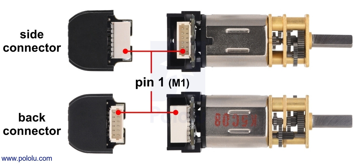 Pololu 100:1 Mikro Metal Gearmotor HP 6V med 12 CPR Encoder Back Connector 5164
