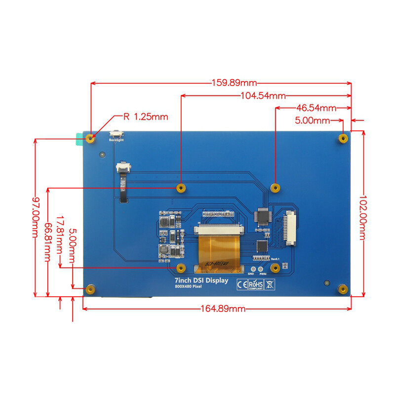 7,0 Zoll 800x480 MIPI DSI IPS-display til Raspberry Pi med kapacitiv touch