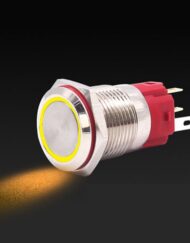 Robust metalknap med gul LED-ring - 16 mm gul momentær
