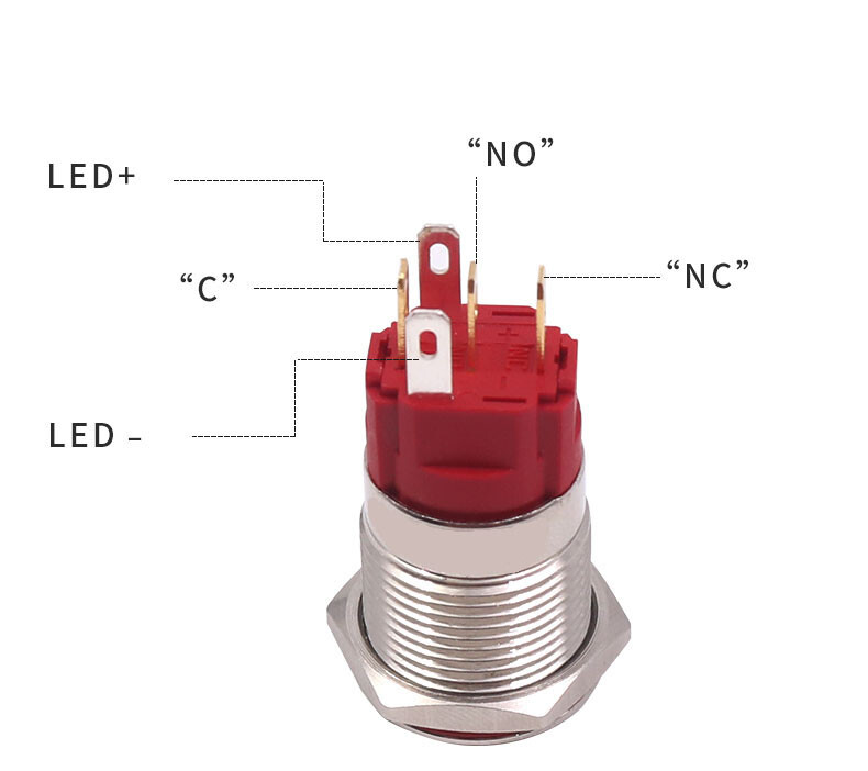 Robust metalknap med gul LED-ring - 16 mm gul momentær