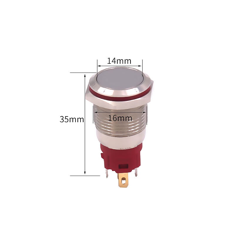Robust metalknap med gul LED-ring - 16 mm gul momentær
