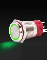 Robust metal knap med grøn LED-ring - 16 mm grøn momentær