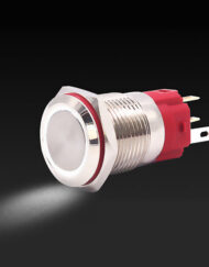 Robust metal-kontakt med hvid LED-ring - 16 mm hvid kontakt