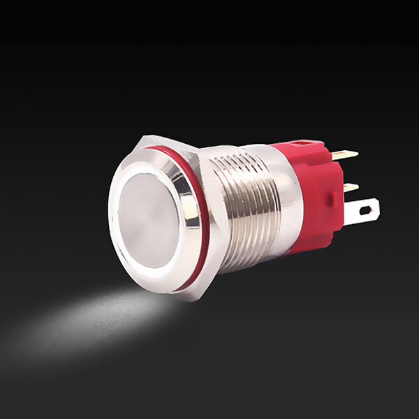 Robust metal-kontakt med hvid LED-ring - 16 mm hvid kontakt
