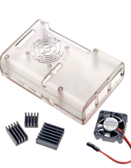 Kabinet med blæser og køleplade sæt til Raspberry Pi 4, ABS transparent