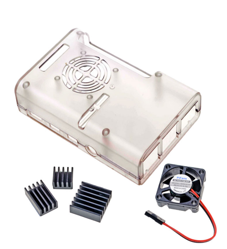 Kabinet med blæser og køleplade sæt til Raspberry Pi 4, ABS transparent