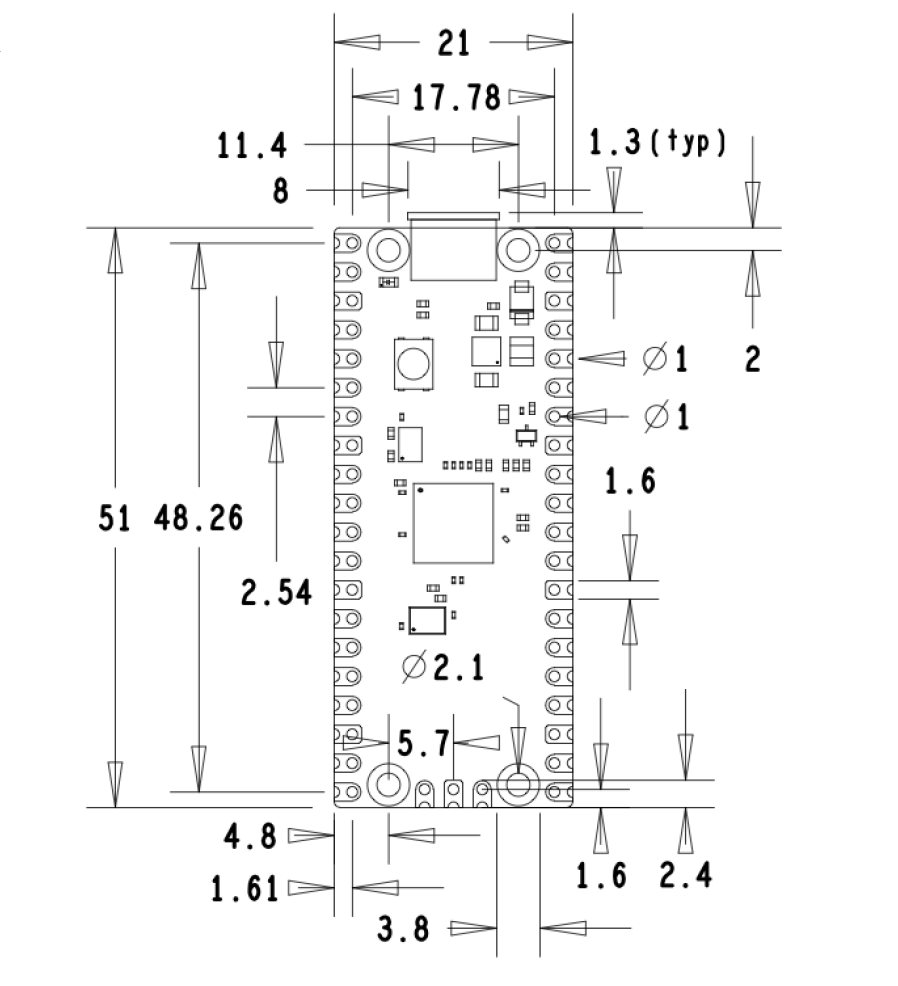 Raspberry Pi Pico RP2040, Dual ARM Cortex-M0+ @133 MHz 264 kB SRAM