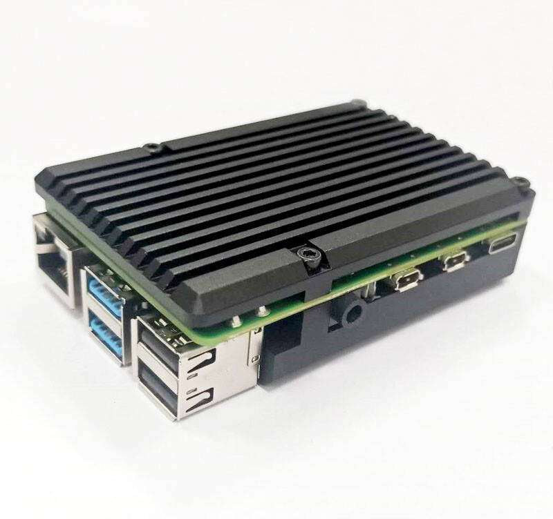 Raspberry Pi 4 Kabinet af aluminium med indbygget køleplade og dobbelt ventilator