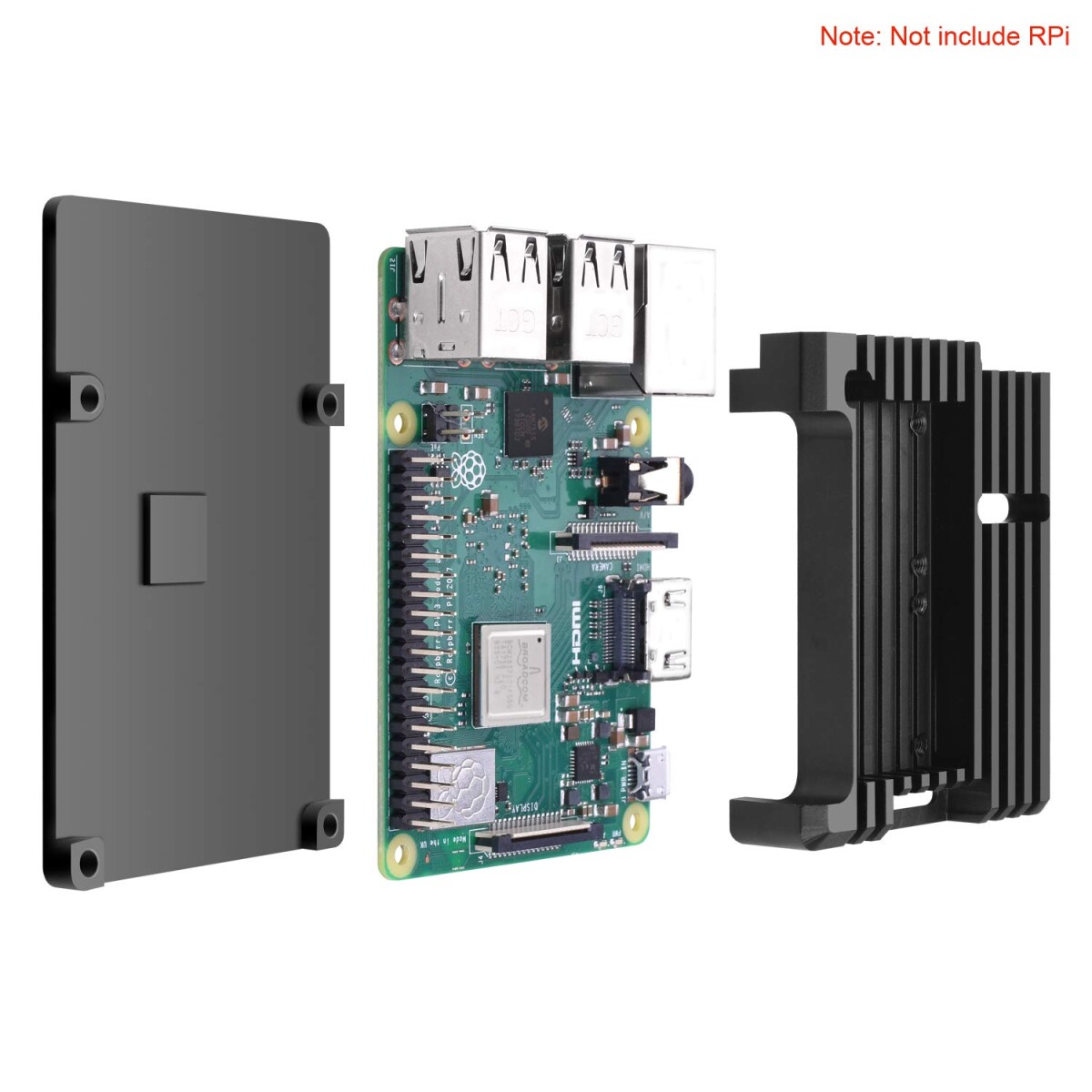 Raspberry Pi 4 Kabinet af aluminium med indbygget køleplade og dobbelt ventilator