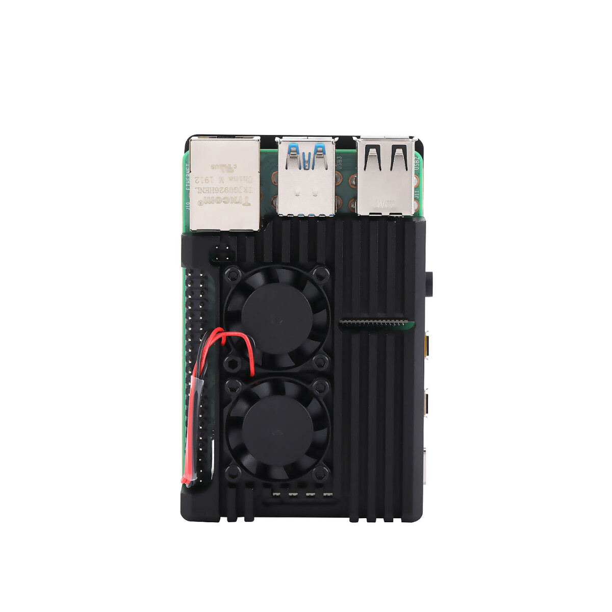 Raspberry Pi 4 Kabinet af aluminium med indbygget køleplade og dobbelt ventilator