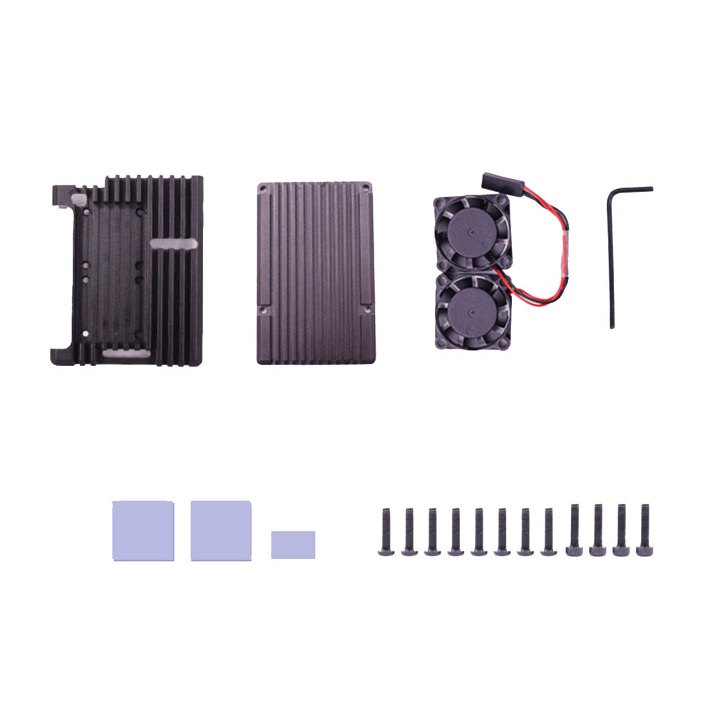 Raspberry Pi 4 Kabinet af aluminium med indbygget køleplade og dobbelt ventilator