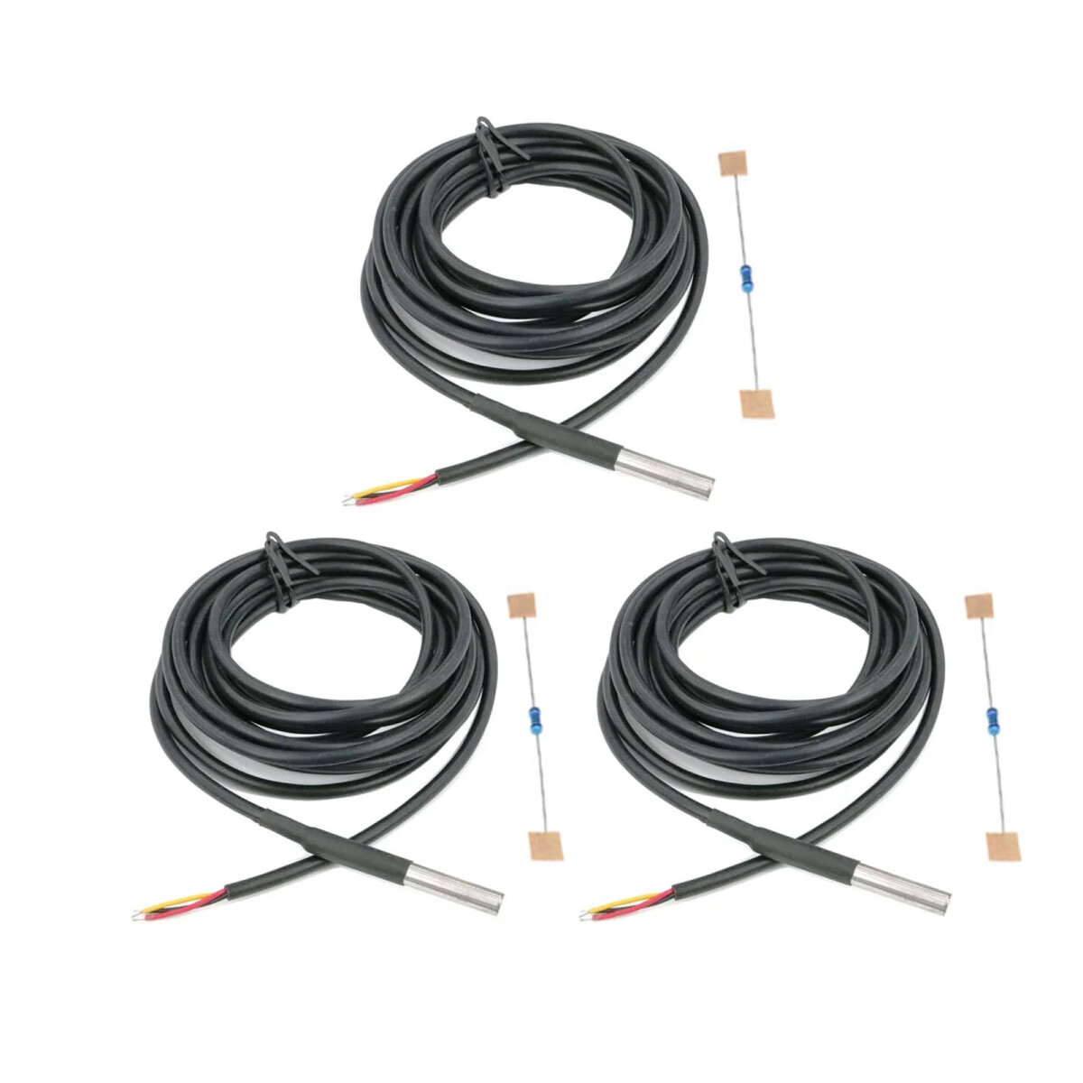 1m DS18B20 Digitalt vandtæt temperatursensormodul LS4G SE08012 3 styk med 4,7 kOhm modstande