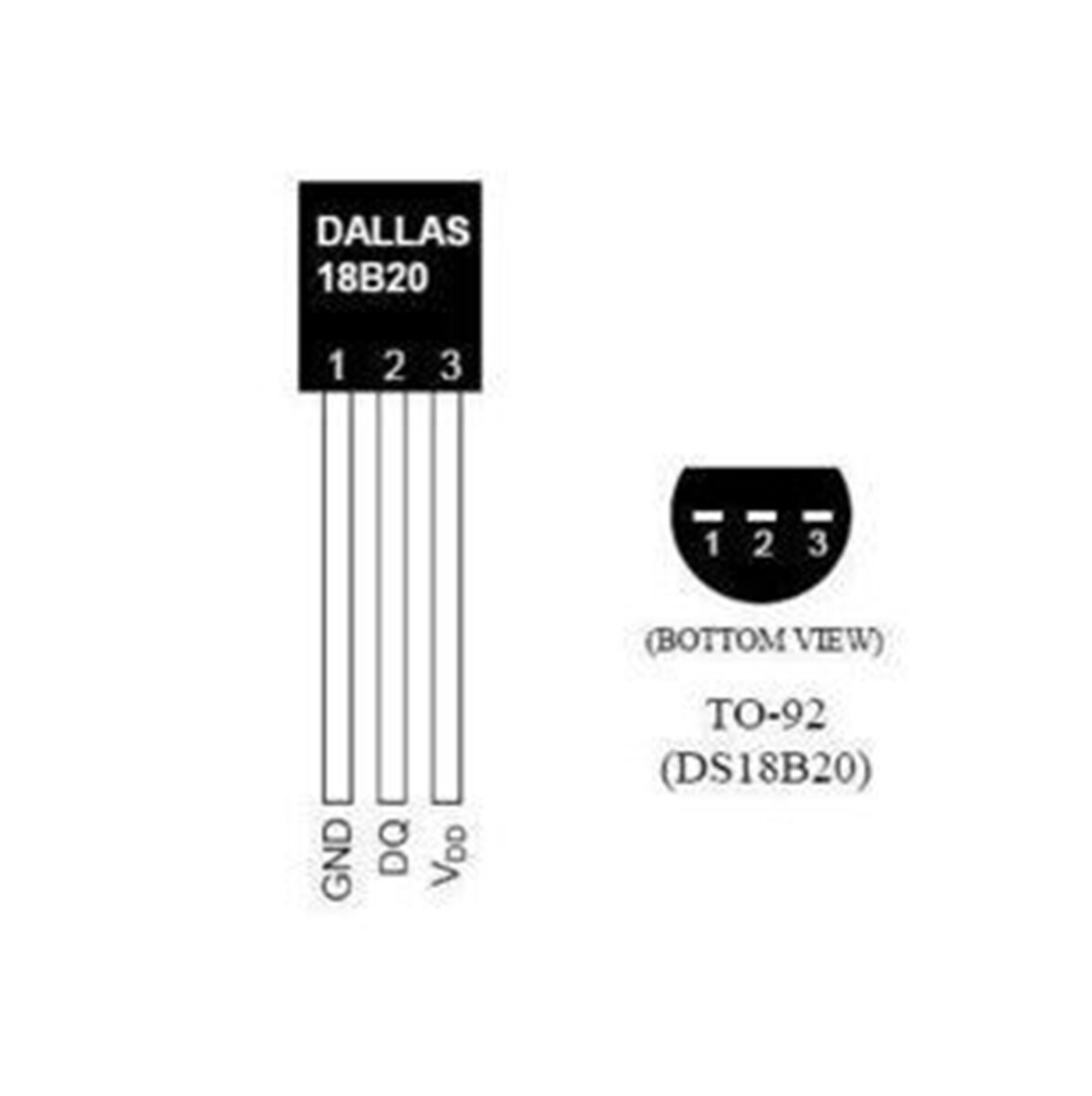 DS18B20 Temperatursensor, Celsius-temperaturmåling med 9-bit eller 12-bit.