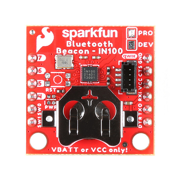SparkFun NanoBeacon Board IN100 2.4GHz BLE med batteriholder (12mm mønter)