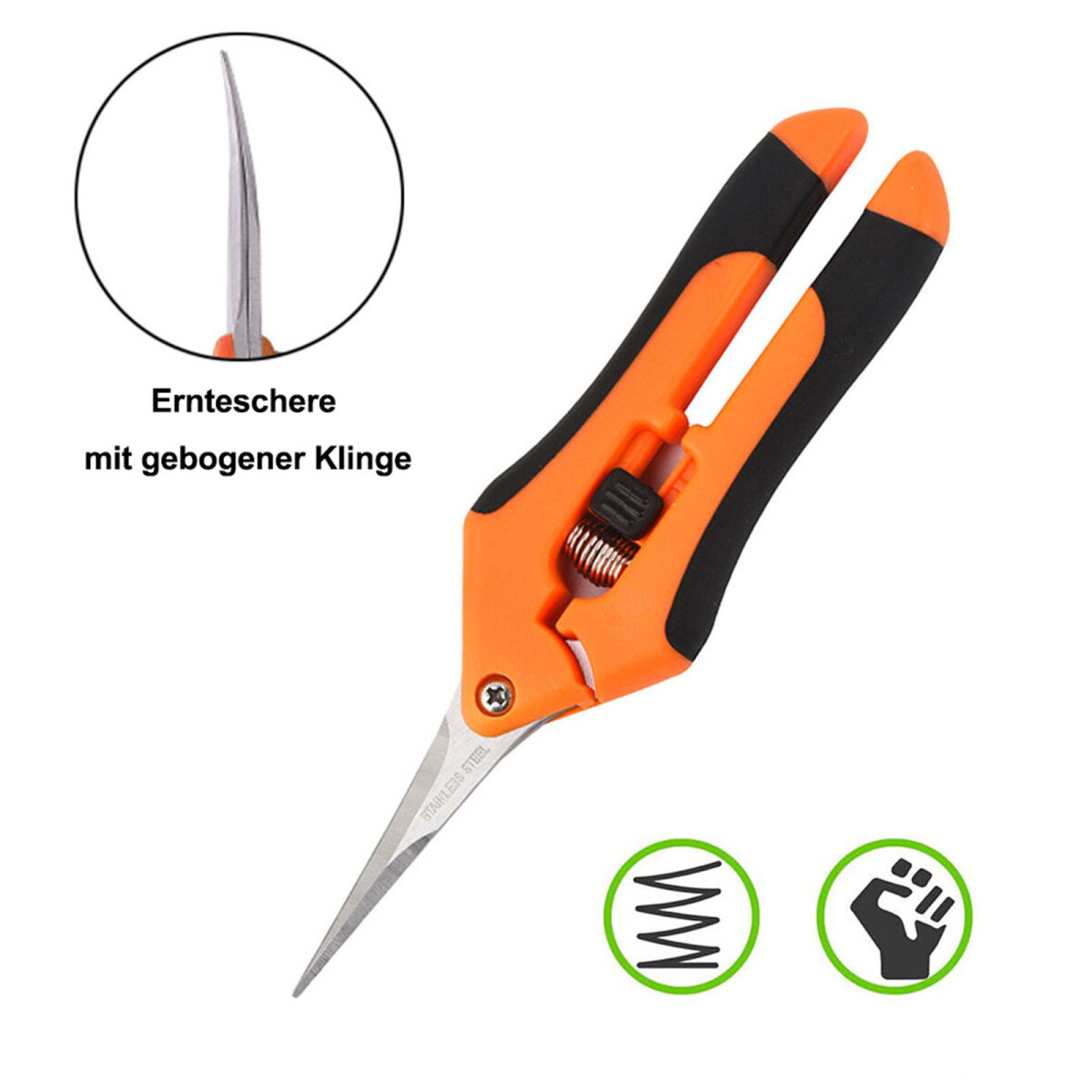 Multifunktionel plantesaks, havekniv, grensnit, planten Curved-Blade Trimmen Ernte, skarp trimmer med låsemekanisme - Orange