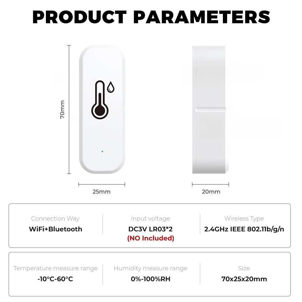 Smart WiFi temperatur- og luftfugtighedssensor til Amazon Alexa & Google Home