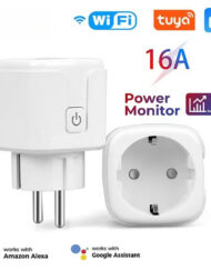 Smart WLAN-steckdosen-timer med stemmestyring, WiFi-stik, Tuya, Alexa, Google kompatibelt, app-styring, 16A, stikkontakt.