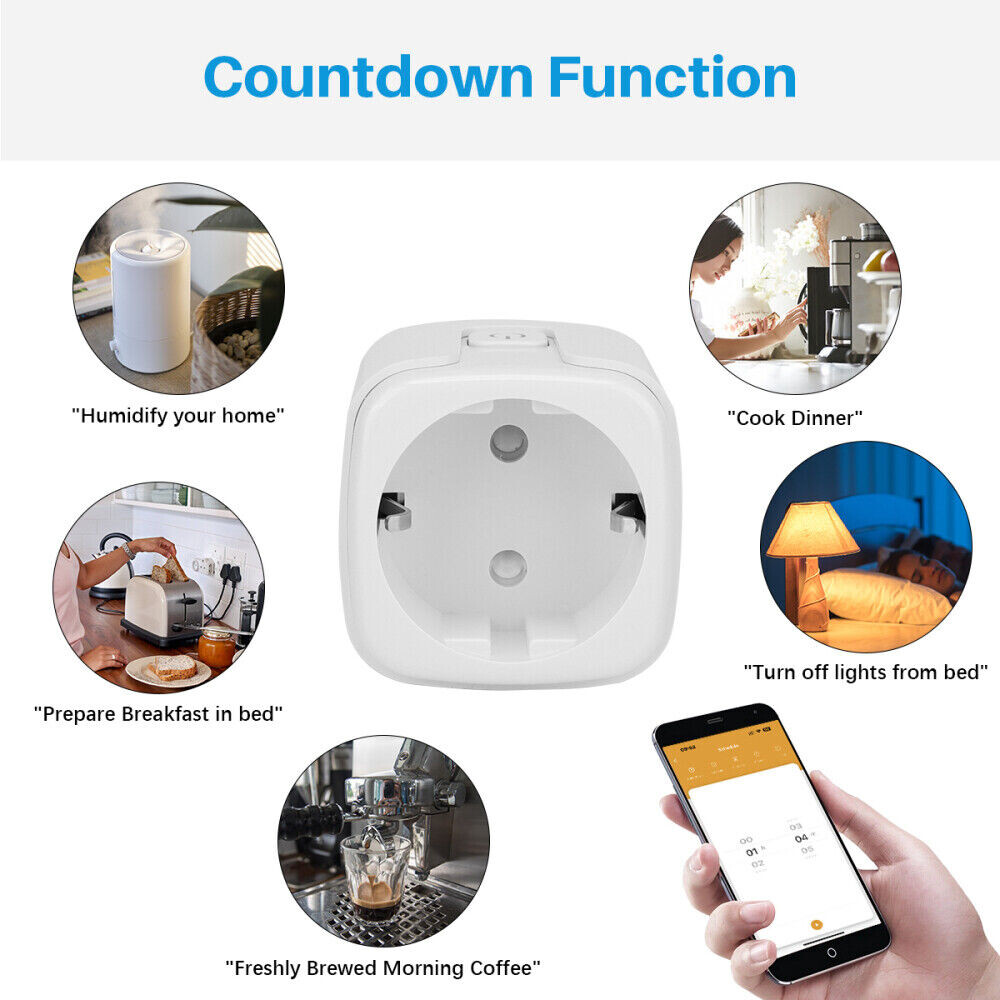 Smart WLAN-steckdosen-timer med stemmestyring, WiFi-stik, Tuya, Alexa, Google kompatibelt, app-styring, 16A, stikkontakt.