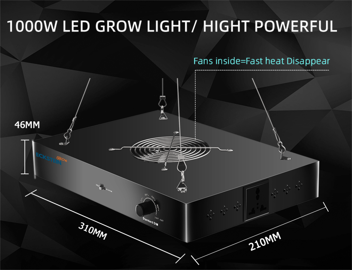PB1000W LED-vækstlampe, PPFD, fuldspektrum, justerbar, høj lysudbytte, dual mode, plantelys