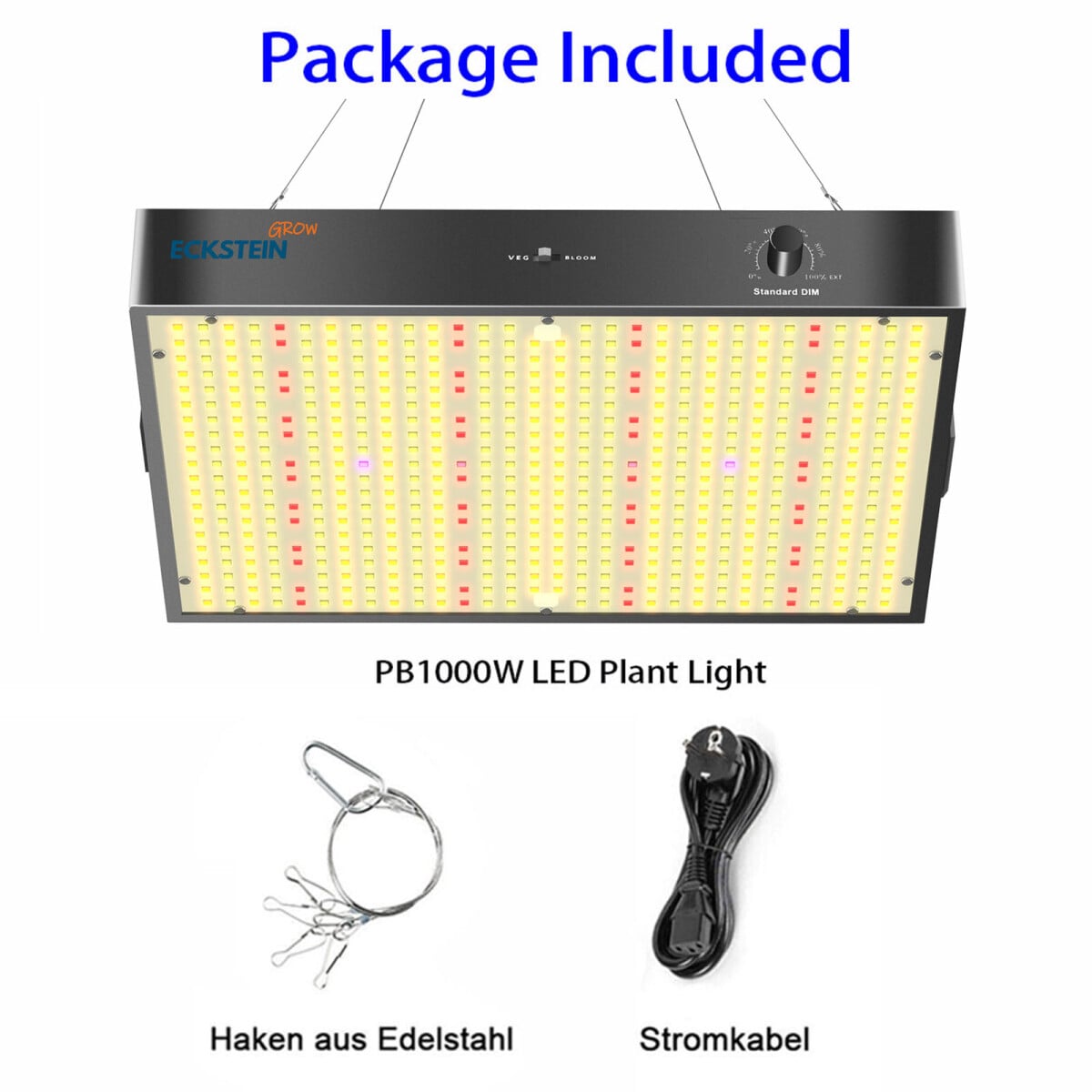 PB1000W LED-vækstlampe, PPFD, fuldspektrum, justerbar, høj lysudbytte, dual mode, plantelys