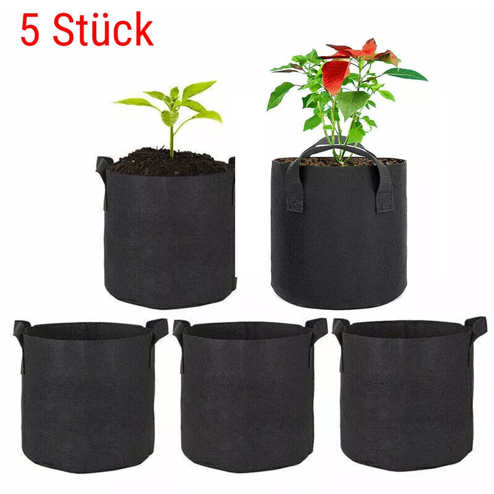 5x 3 Gallon – 11 Liter Anvendelsespung med håndtag, plantegrow bag, plante pose, stofpot, rund, have, jungle bag