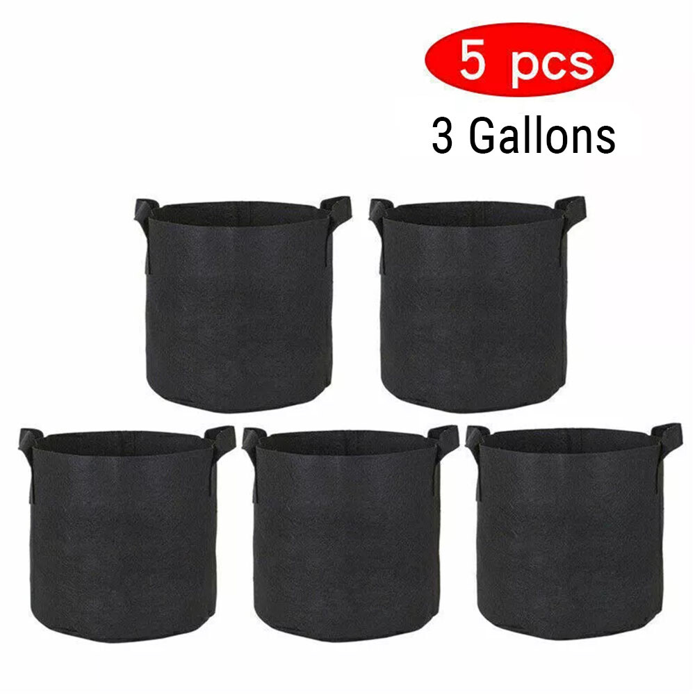 5x 3 Gallon – 11 Liter Anvendelsespung med håndtag, plantegrow bag, plante pose, stofpot, rund, have, jungle bag