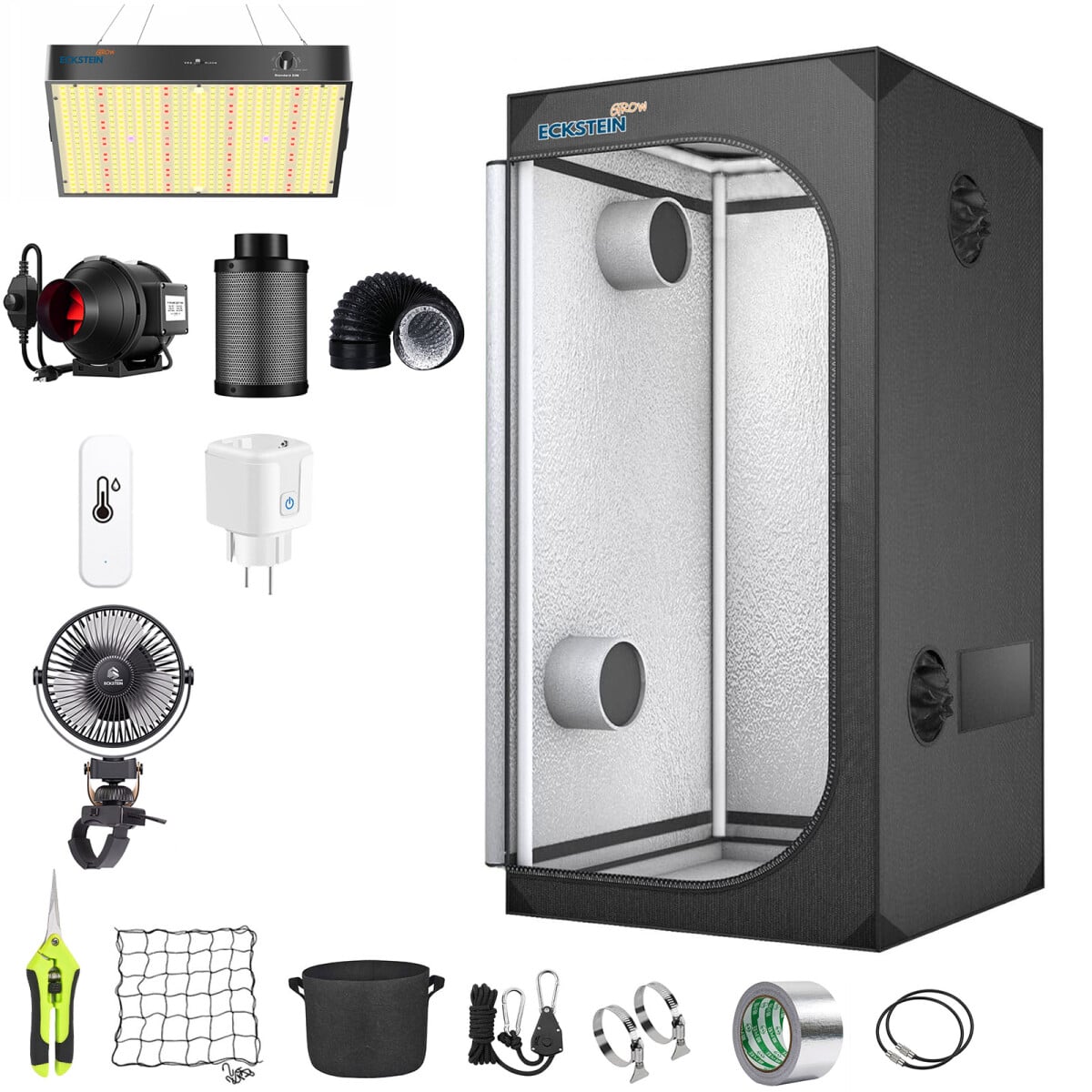 Smart Growbox komplet sæt 80x80x160 cm drivhus 100W LED lys plante dyrkningskasse med udblæsningssystem, filter og tilbehør