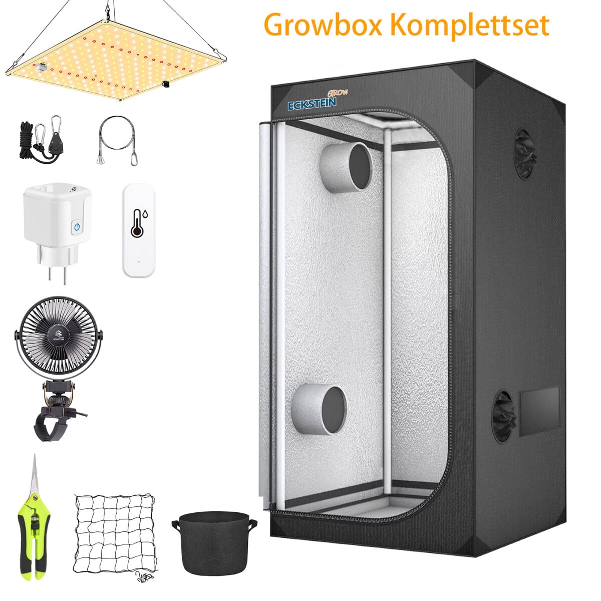 Growbox komplet sæt 60x60x140 cm med 85W LED plantevækstlampe, dyrkningshus - komplet sæt
