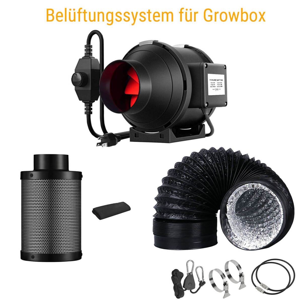 Growbox rør ventilator sæt, 150 mm aktivt kulfilter ventilation komplet sæt, vækst udblæsningsanlæg luftrensning