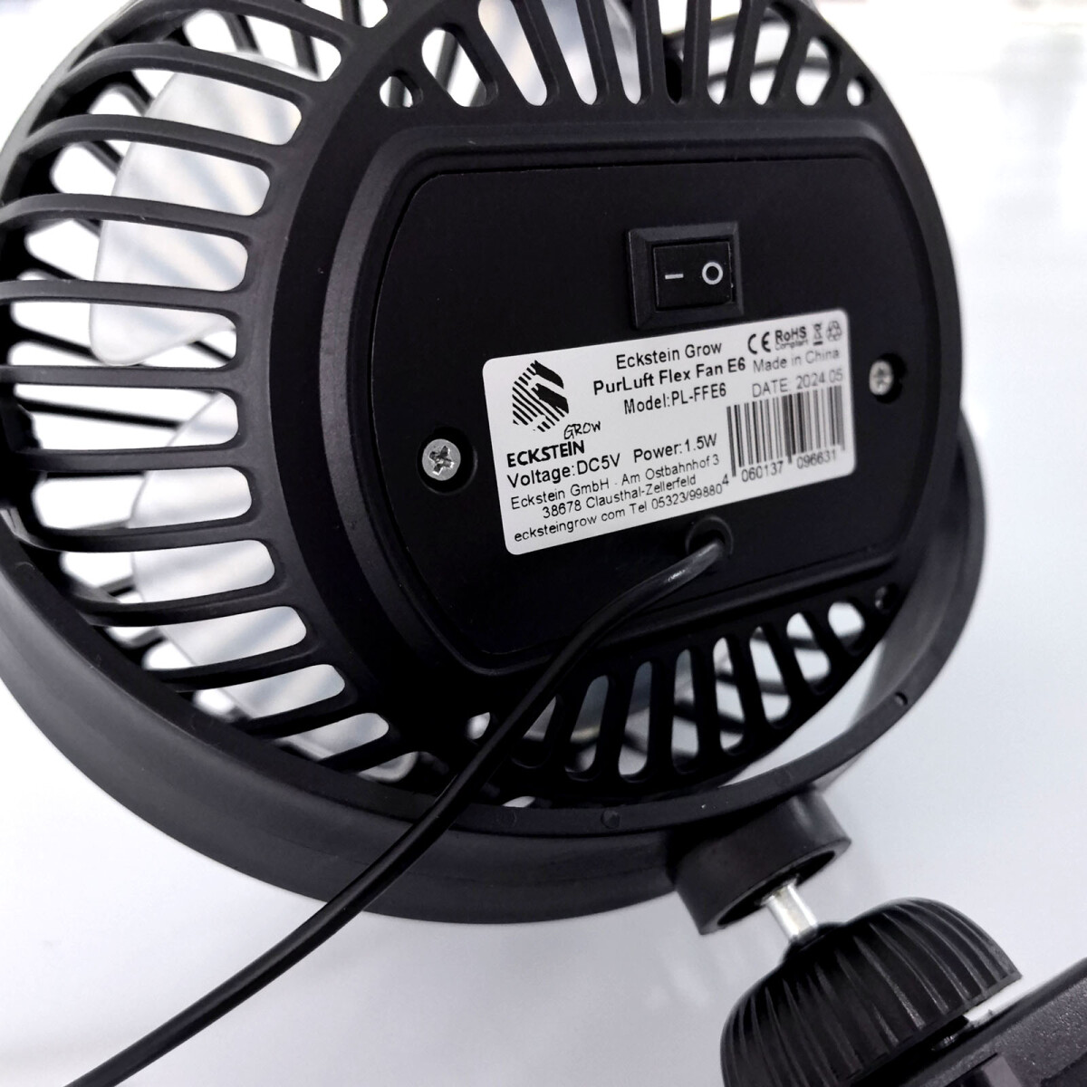 5-tommers ventilatorhoved, ventilator med 360° rotation, med dual USB-oplader, EU-stikadapter og 1,5 m USB-forlængerledning, til drivhus.