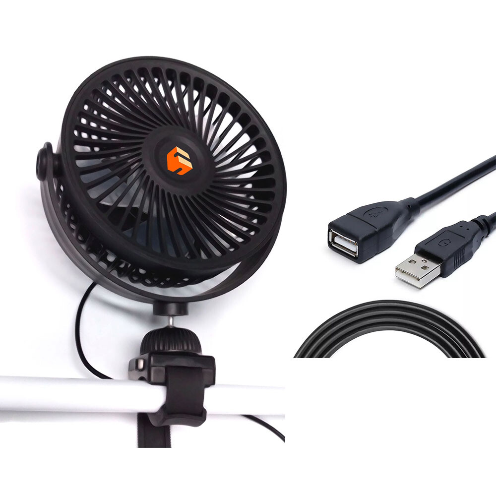 5-tommers ventilatorhoved, ventilator med 360° rotation, med 1,5 m USB-forlængerledning, til vækstbokse
