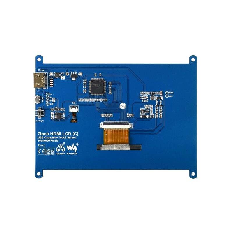 Waveshare 7 Zoll Kapazitiver Touchscreen LCD-Display 1024x600 HDMI til Raspberry Pi Windows