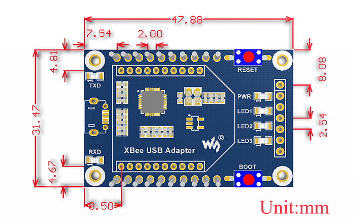 Waveshare XBee USB Adapter Kommunikationsplade, UART Kommunikation, USB to UART modul, CP2102