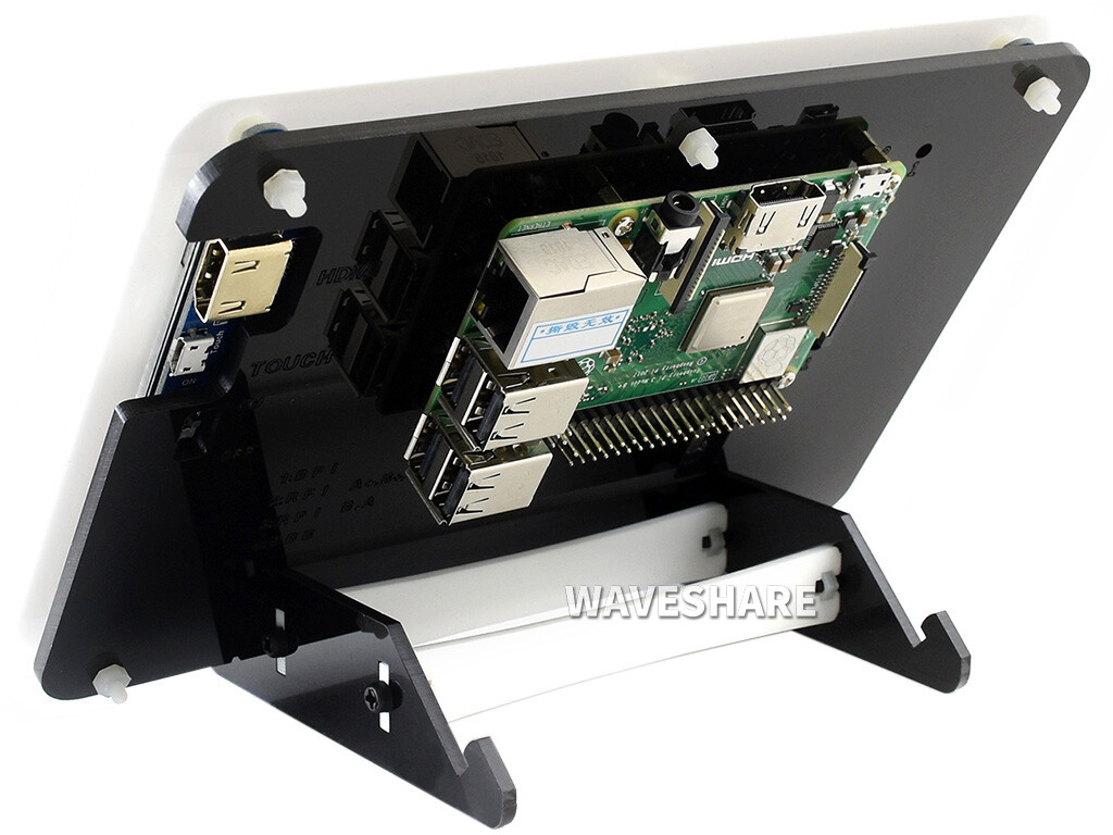 WaveShare 7-tommers kapacitivt touchskærm LCD (C) med tofarvet kabinet, 1024×600, HDMI, IPS, Lav strømforbrug