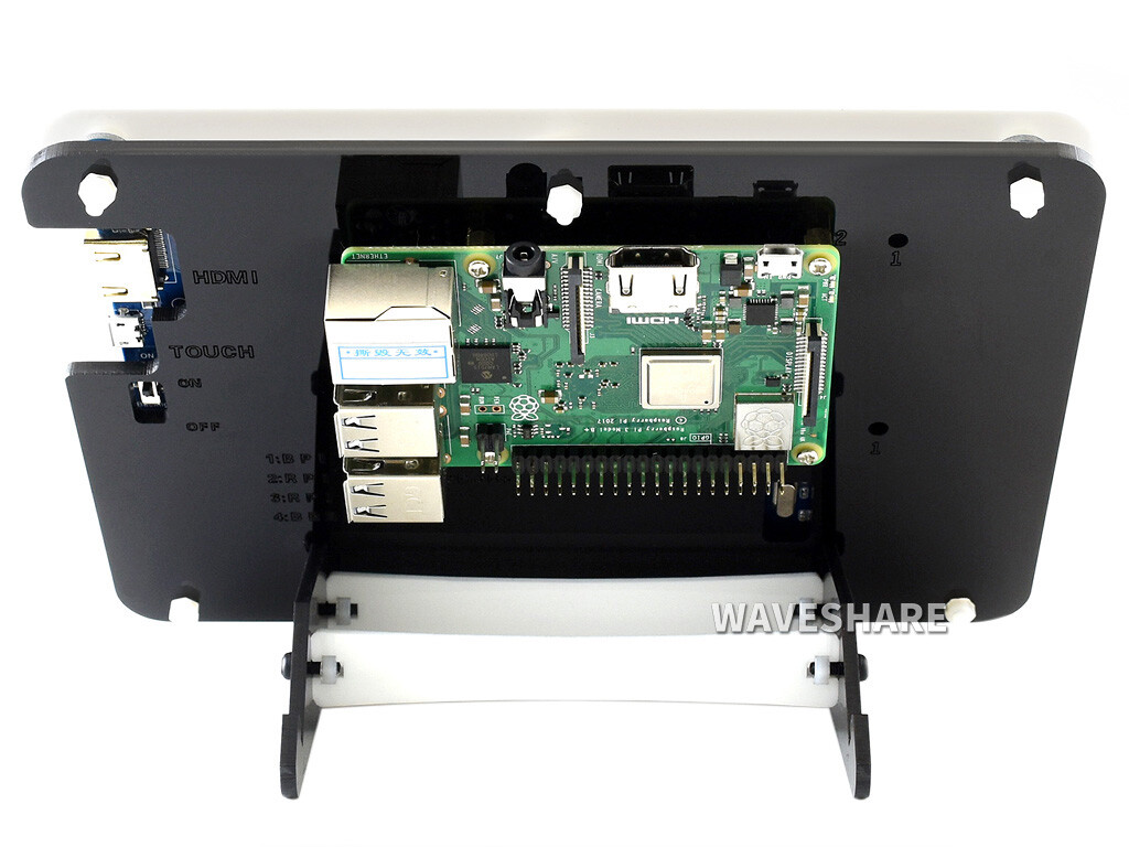 WaveShare 7-tommers kapacitivt touchskærm LCD (C) med tofarvet kabinet, 1024×600, HDMI, IPS, Lav strømforbrug