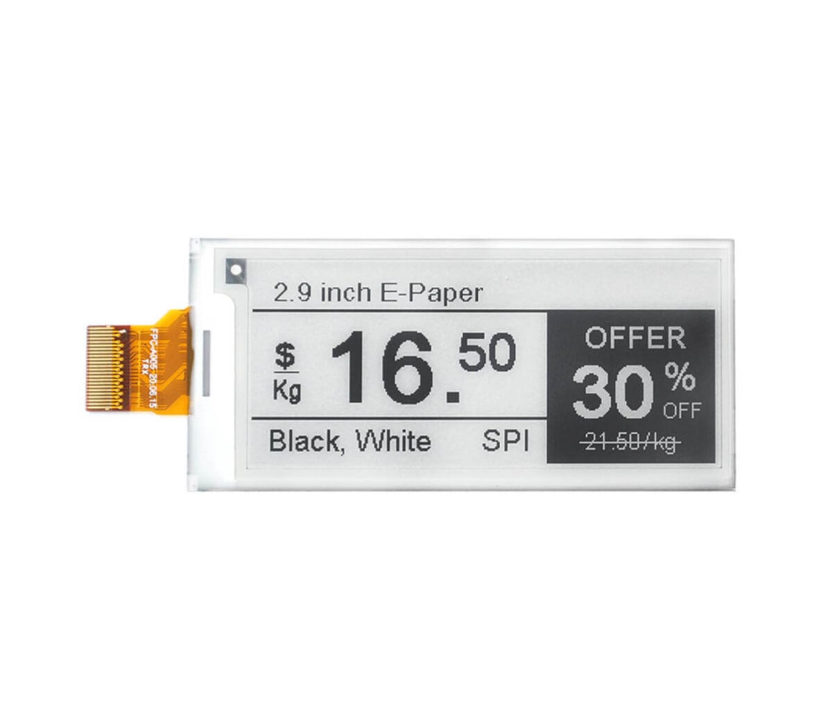 2,9 Zoll 296x128 E-Ink E-Paper rå displaypanel SPI til Raspberry Pi, 1,5 s hurtig opdatering
