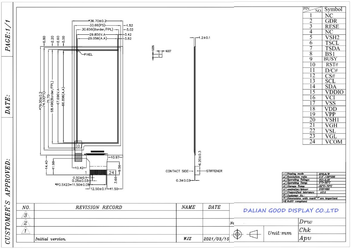 2,9 Zoll 296x128 E-Ink E-Paper rå displaypanel SPI til Raspberry Pi, 1,5 s hurtig opdatering