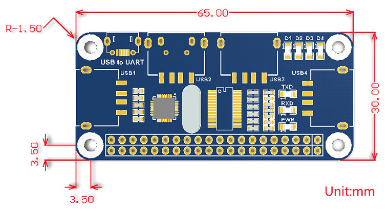 Waveshare 4-Port USB HUB HAT til Raspberry Pi Zero / Zero W / Zero 2W