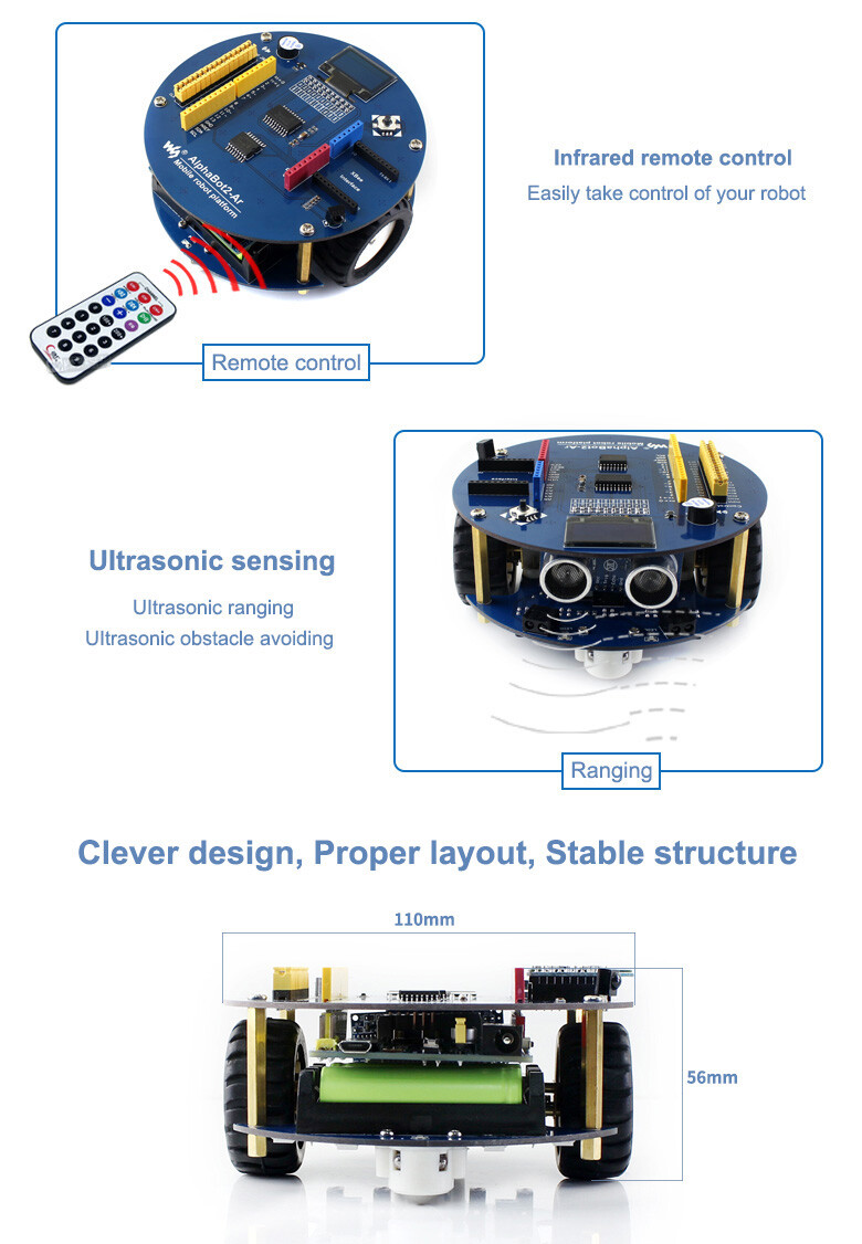 WaveShare AlphaBot2 Robot Building Kit for Arduino (uden Arduino-styring)