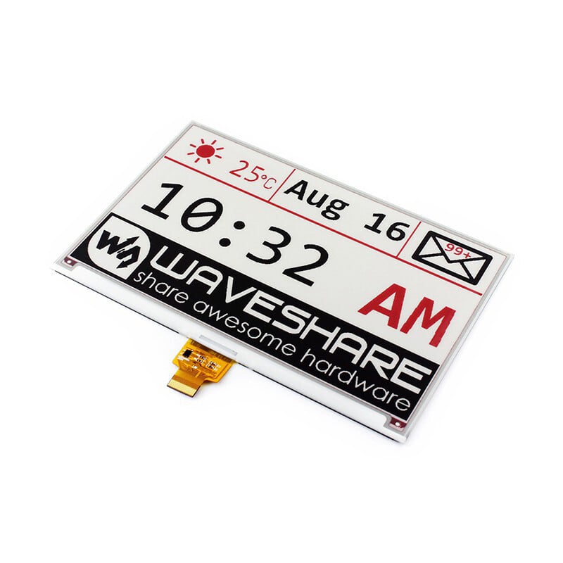 Waveshare 7,5 Zoll E-Paper (B) E-Ink Rohdisplay ohne PCB 800x480 SPI Rød Sort Hvid