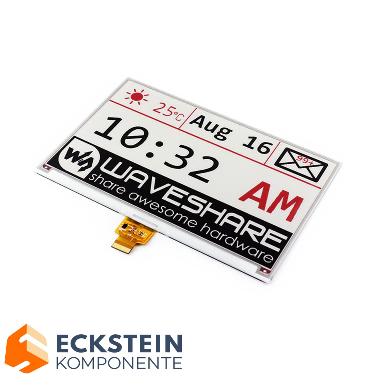 Waveshare 7,5 Zoll E-Paper (B) E-Ink Rohdisplay ohne PCB 800x480 SPI Rød Sort Hvid