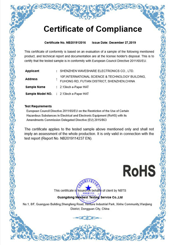 Waveshare 2,13 Zoll E-Paper HAT (B) 250x122 Rød/Sort/Hvid SPI-interface