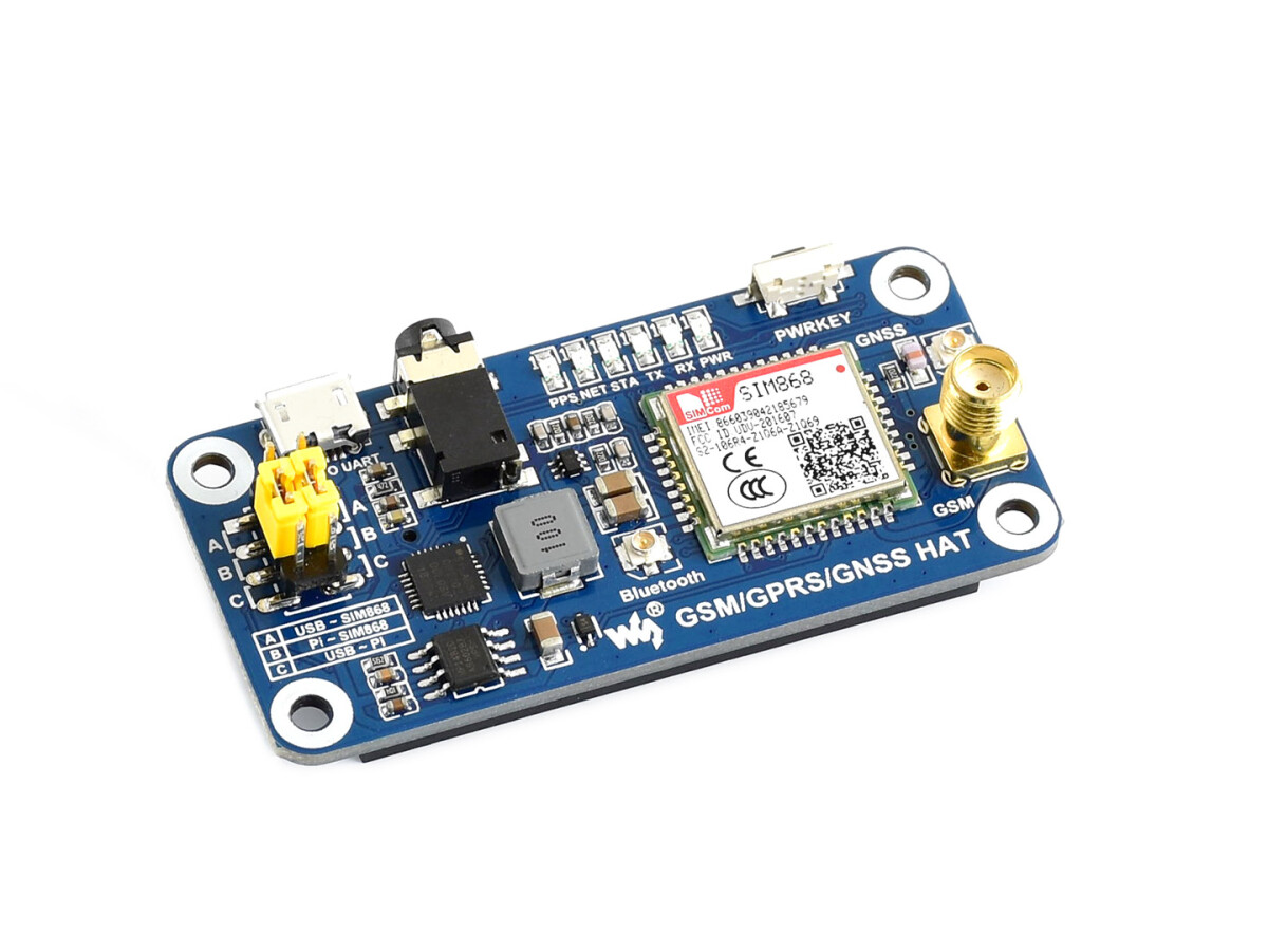 Waveshare Trådløst GSM GPRS GNSS Bluetooth HAT til Raspberry Pi Baseret på SIM868