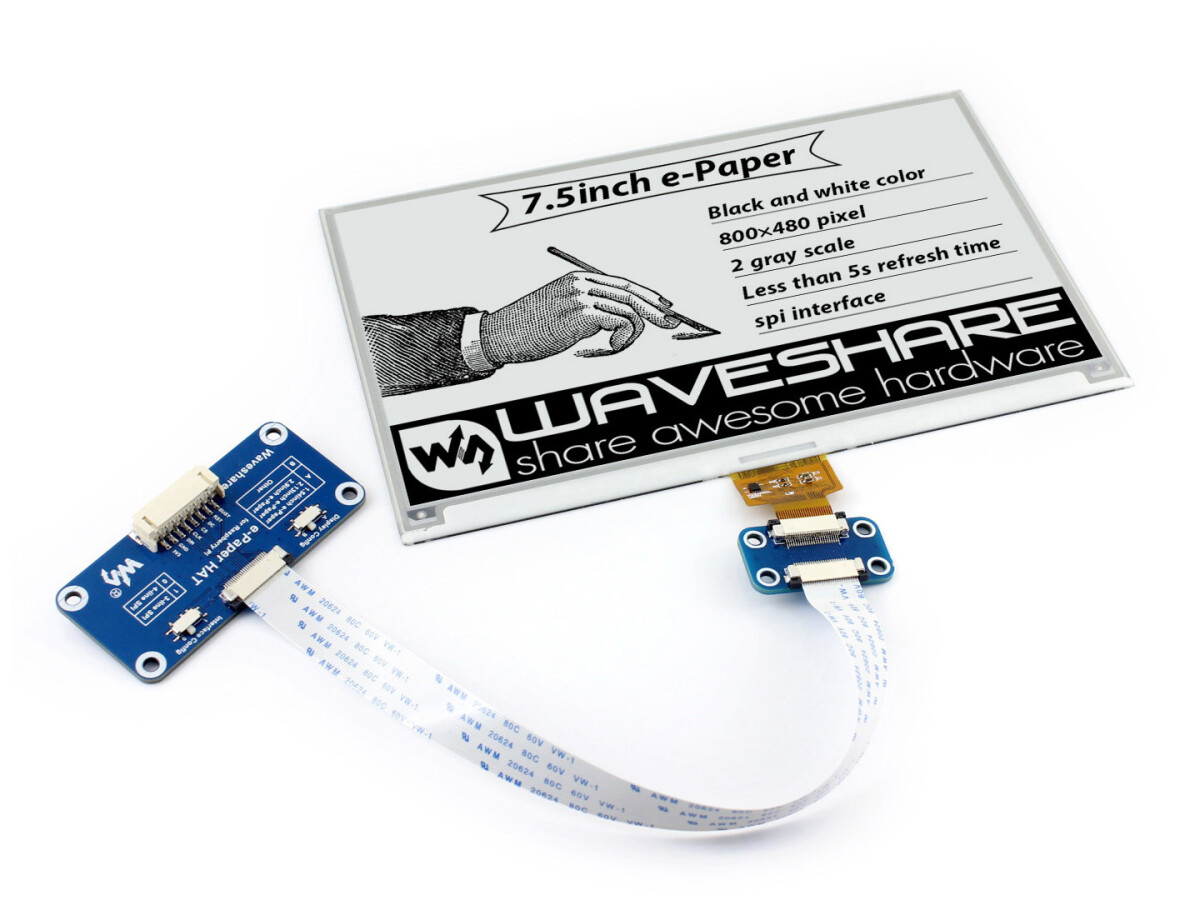 WaveShare 7,5 Zoll E-Ink Display HAT 800x480 til Raspberry Pi