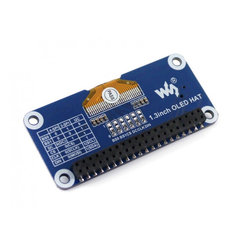 Waveshare 1,3 Zoll 128x64 OLED-display HAT til Raspberry Pi med SPI/I2C-interface