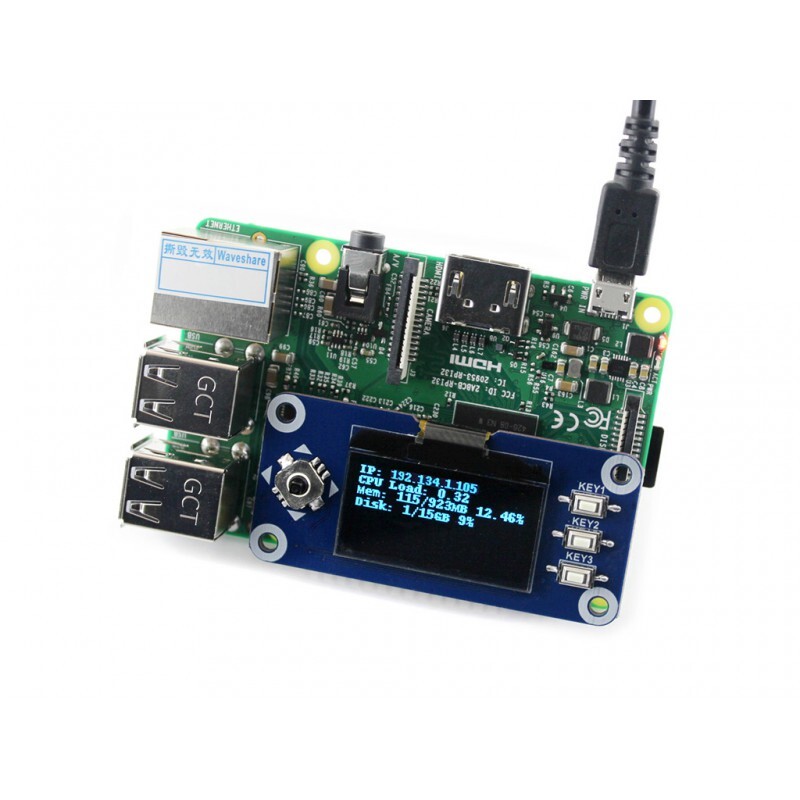 Waveshare 1,3 Zoll 128x64 OLED-display HAT til Raspberry Pi med SPI/I2C-interface